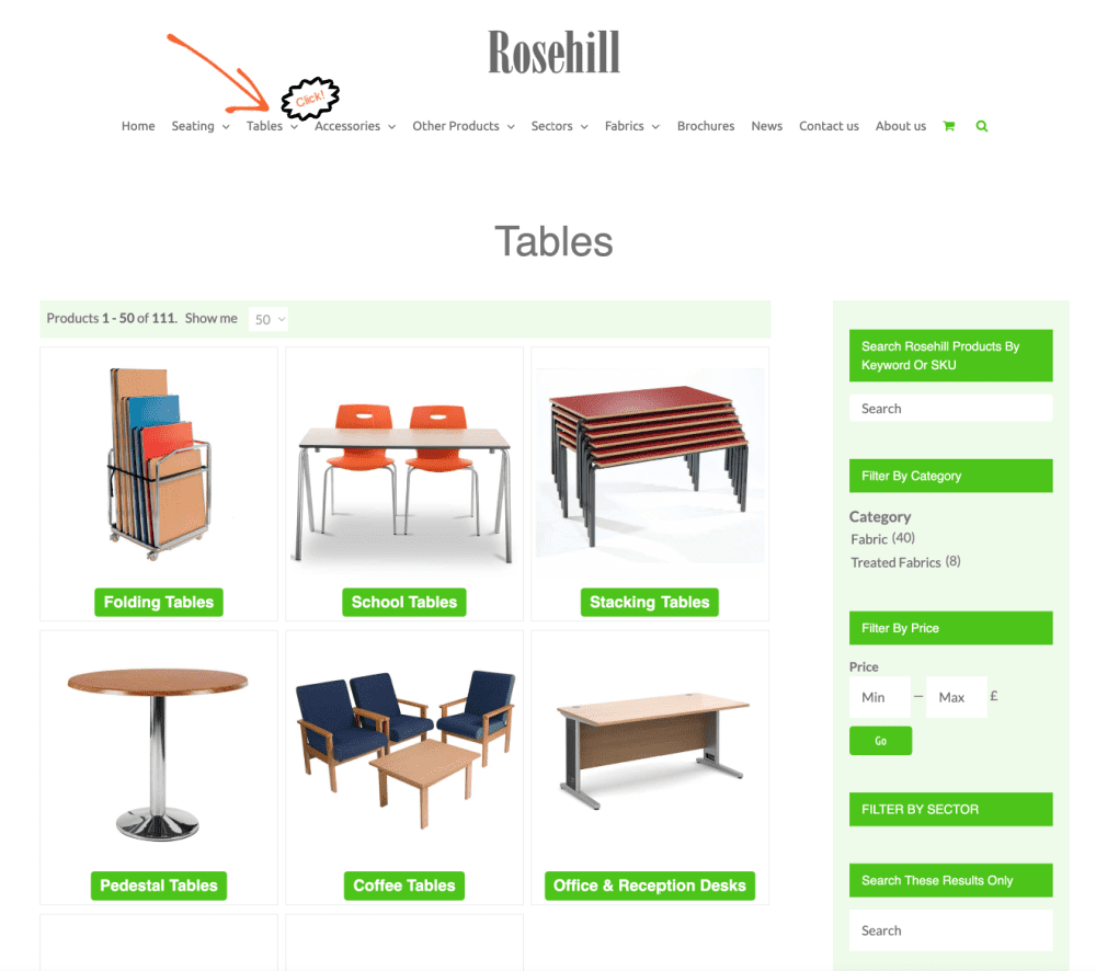 Rosehill search by type of furniture