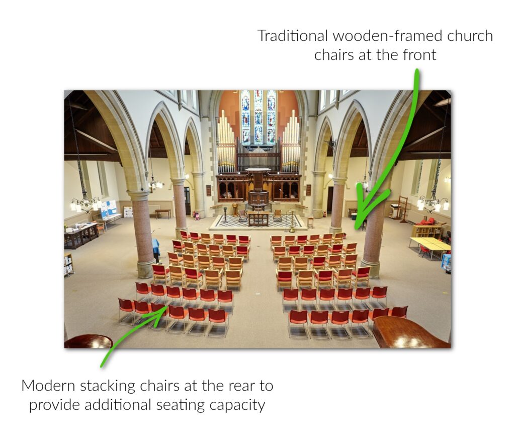 Traditional and modern church chairs