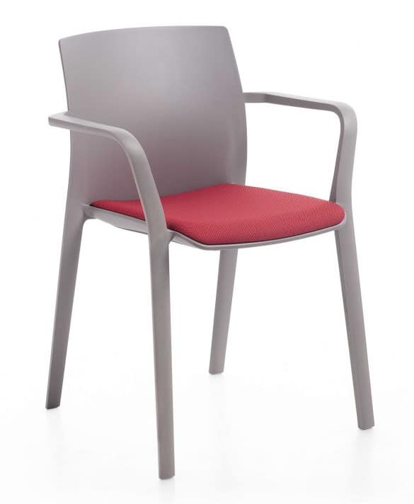 The Klia stacking chair is available with optional upholstery.