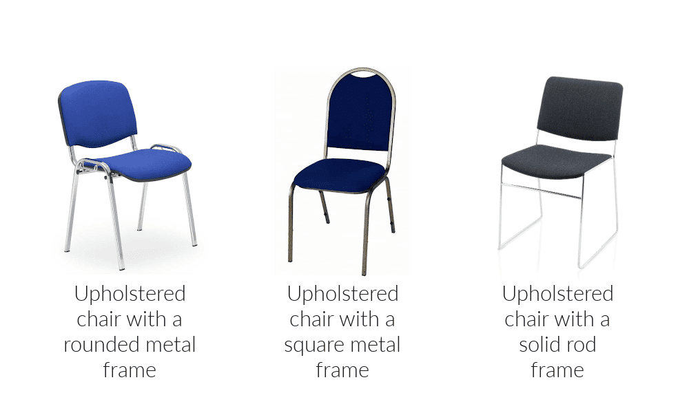 The different types of metal chairs with upholstered seats and backs